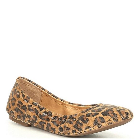 Lucky Brand Women's Emmie Tan Black Leopard Print Leather Ballet Flats Size 6.5 - Picture 1 of 11